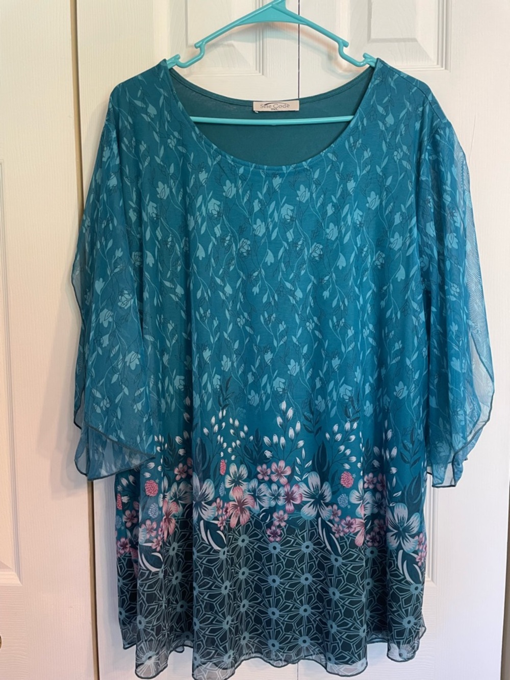 Teal Floral Mesh Tunic Top